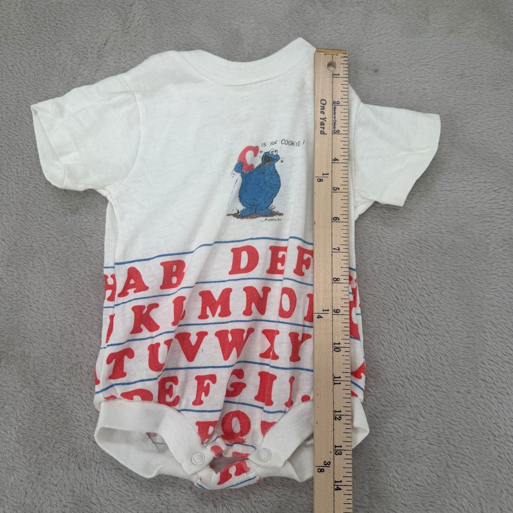 Vintage Sesame Street Cookie Monster Baby Bodysuit White Preowned Alphabet - Picture 2 of 6